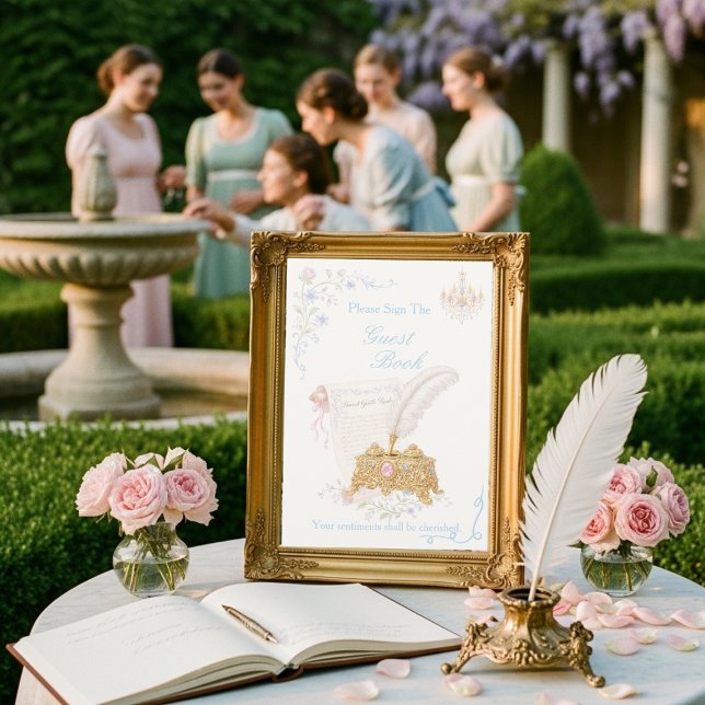 Convite Fancy Floral Regency Era Guest Book  Sign (Fancy Floral Regency Era Guest Book Sign)