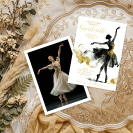 Convite Fancy Gold Black Watercolor Ballet Graduate TMF26
