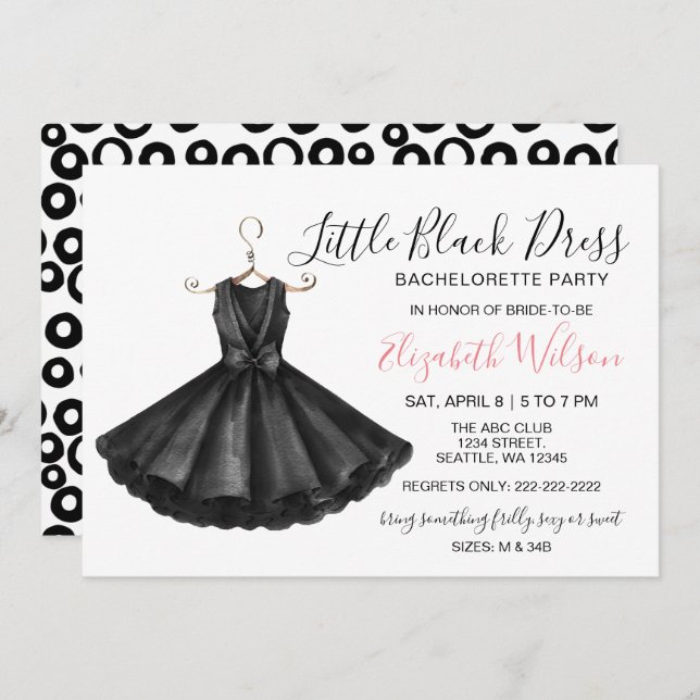 Convite Fancy Little Black Dress Bachelorette Party (Frente/Verso)