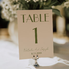 Convite  Fancy Olive Green Old Money Wedding Table Number