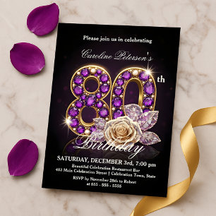 Convite Fancy Regal Rose Ametista Dourado 80º Aniversário