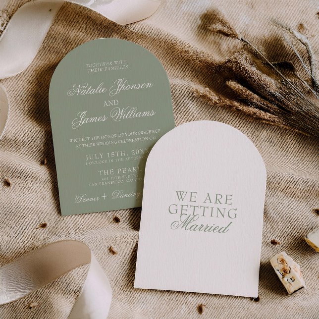 Convite Fancy Sage Green Boho Modern Arched Wedding (Criador carregado)