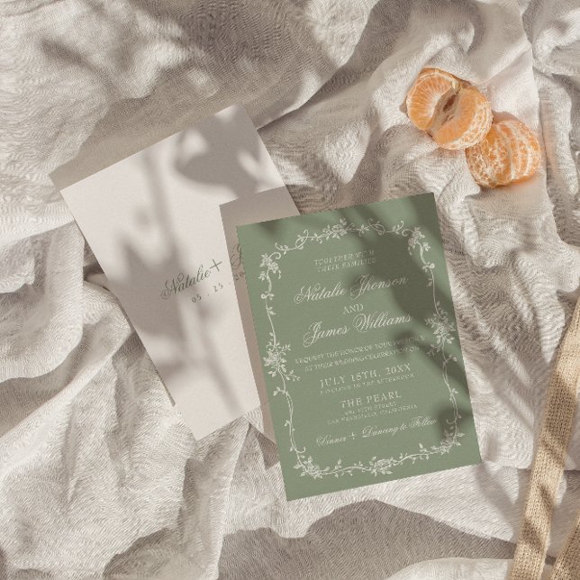 Convite Fancy Sage Green Floral Boho Botanical Wedding (Criador carregado)