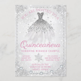 Convite Fancy Winter Wonderland Floco de Neve Quinceanera