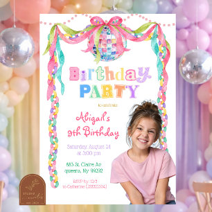 Convite Fantasia Bola de discoteca infantil Aniversário Tw