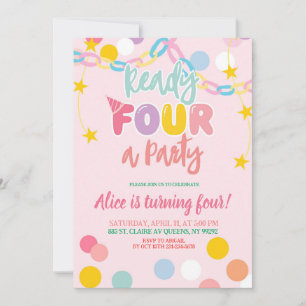 Convite Fantasia Cor Pastel Tempo QUATRO um aniversário fe