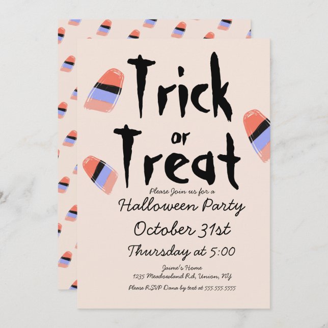 Convite Fantasia de Doodle de Doces de Truque ou Travessur (Frente/Verso)