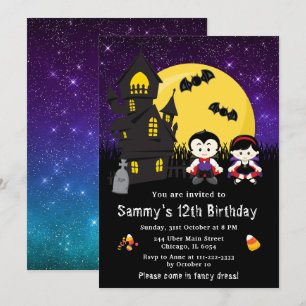 Convite Fantasia de Halloween Aniversário Vampiros Roxo