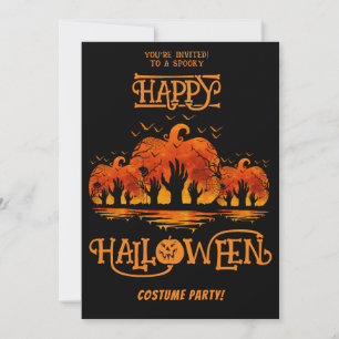 Convite Fantasia de Halloween Feliz Abóbora Preto Mãos