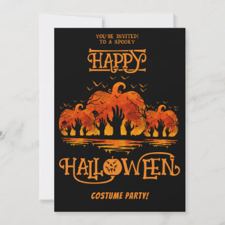Convite Fantasia de Halloween Feliz Abóbora Preto Mãos