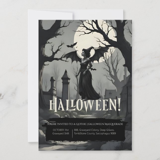 Convite Fantasia de Halloween Gótica Assustadora para Adul (Frente)