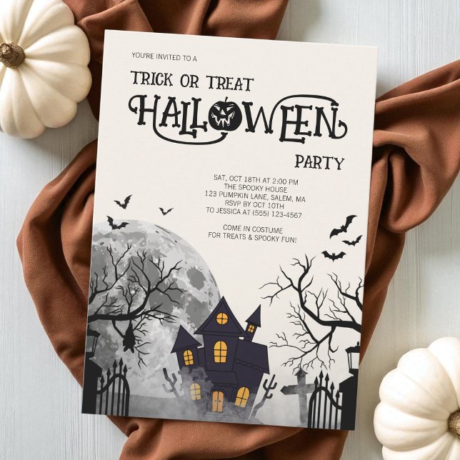 Convite Fantasia de Halloween Infantil Ivory para Festa de (Ivory Trick or Treat Kids Halloween Costume Party Invitation)