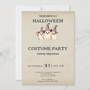 Convite Fantasia de Halloween Vintage Três Fantasmas com C