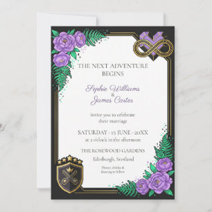 Convite Fantasia de Jogador Roxo Azul Ouro Crest