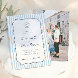 Convite Fantasia de Listras Azuis Retrô Casamento Espanhol