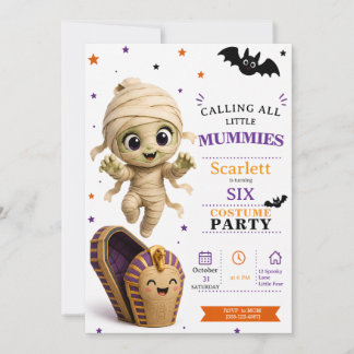 Convite Fantasia de Mumiezinha - Aniversário de Halloween