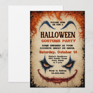 Convite Fantasia de Palhaço Mau para Festa de Halloween As