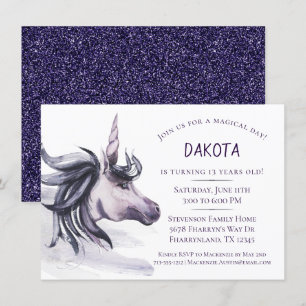 Convite Fantasia de Unicórnio   Aniversário Roxo Mágico
