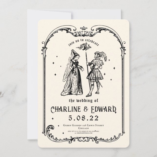 Convite Fantasia Engrenando Arte Medieval Weding (Frente)