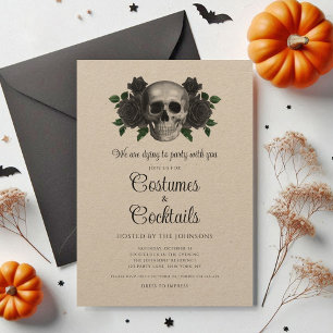 Convite Fantasia Floral de Caveira Vintage & Halloween de