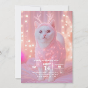 Convite Fantasia Invernal de Gatinho Rena Brilhante Fofa