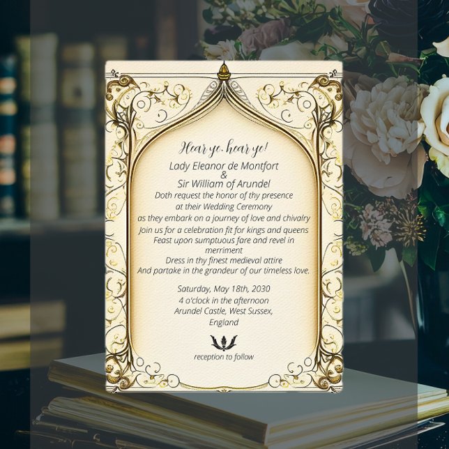 Convite Fantasia Medieval Renascentista Pergaminho Arquead (Medieval Renaissance Fantasy Arched Parchment Invitation)