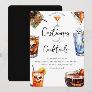 Convite Fantasias Assustadoras com Aquarela e Coquetéis de