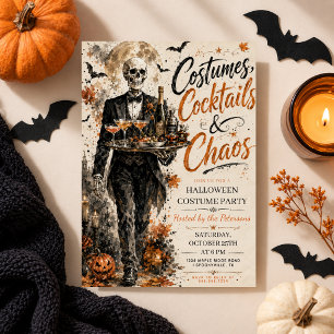 Convite Fantasias Coquetéis Halloween Esqueleto Vintage