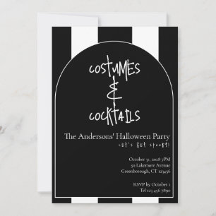 Convite Fantasias Coquetéis Halloween Preto Branco Listra