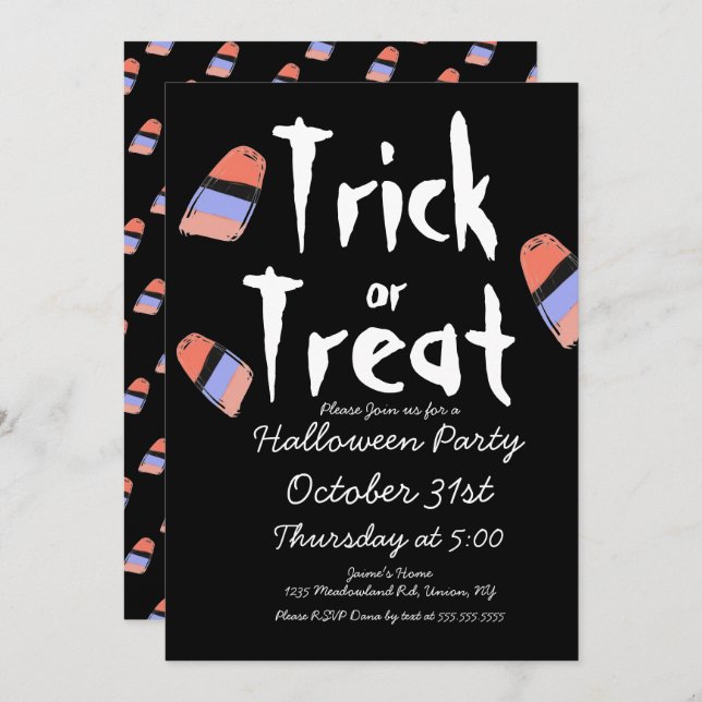 Convite Fantasias de Doces de Gostosuras ou Travessuras Pr (Frente/Verso)