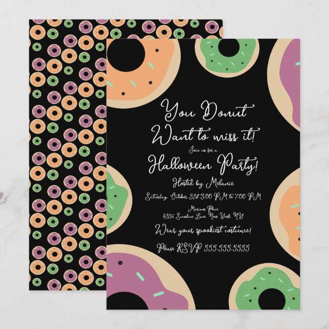 Convite Fantasias de Donut para Festa de Halloween (Frente/Verso)