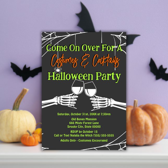 Convite Fantasias de Esqueleto Gótico de Halloween & Coque (Criador carregado)
