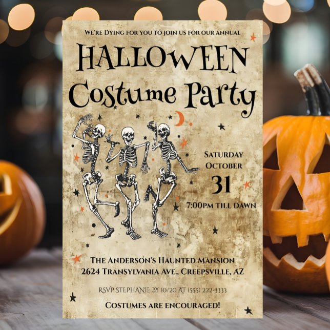 Convite Fantasias de Esqueletos Divertidos Festa de Hallow (Criador carregado)