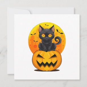 Convite Fantasias de Halloween de Abóbora de Gato Preto