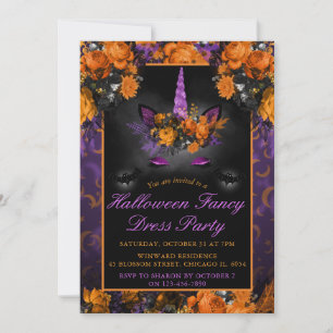 Convite Fantasias de Unicórnio Elegantes Flores de Hallowe