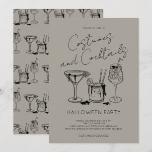 Convite Fantasias e Coquetéis Cinza Festa de Halloween Adu