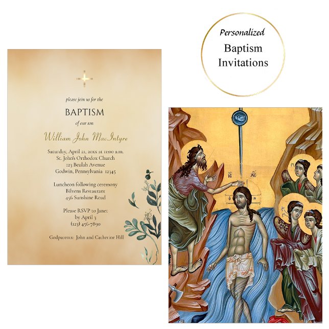 Convite Fantasiosa Parchment Verdejante Batismo Ortodoxo (Criador carregado)