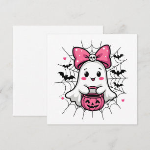 Convite Fantasma Assustador com Laço Rosa Conscientização 