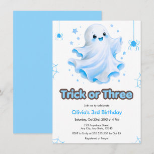 Convite Fantasma Azul Truque ou Três Aniversário de Hallow