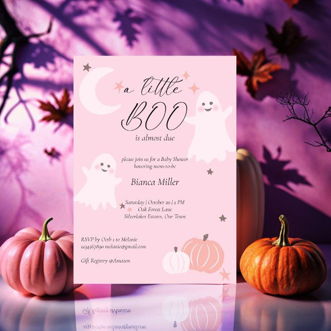 Convite Fantasma bonitinho rosa e macio do chá de fraldas  (Little boo Halloween baby shower soft pink cute baby ghost invitation template instant download)