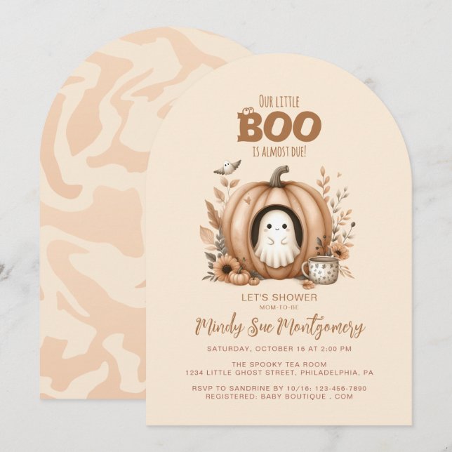 Convite Fantasma Bonito Num Chá de fraldas De Abóbora (Frente/Verso)
