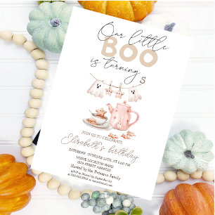 Convite Fantasma Boo de Aquarela Fofa Aniversário de Hallo