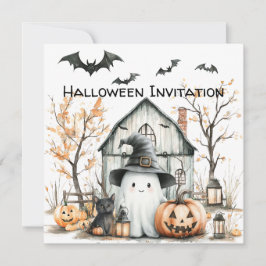 Convite Fantasma Branco e Laranja, de outono
