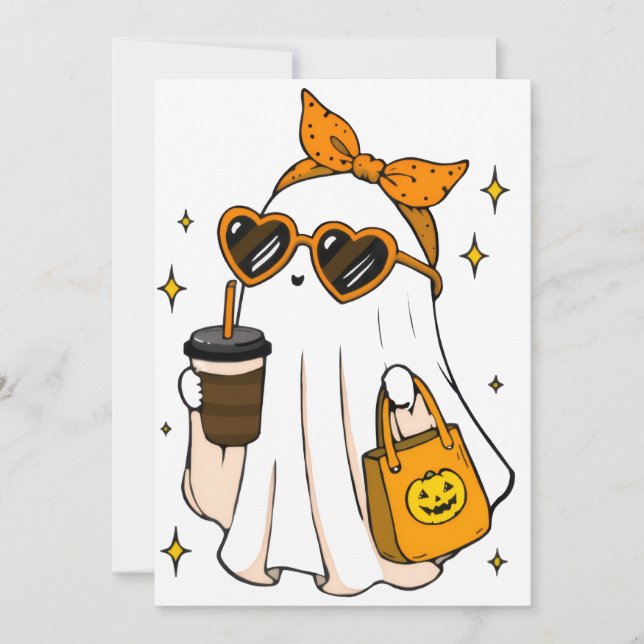Convite Fantasma da Temporada Assustadora Fofa com Café Ge (Frente)