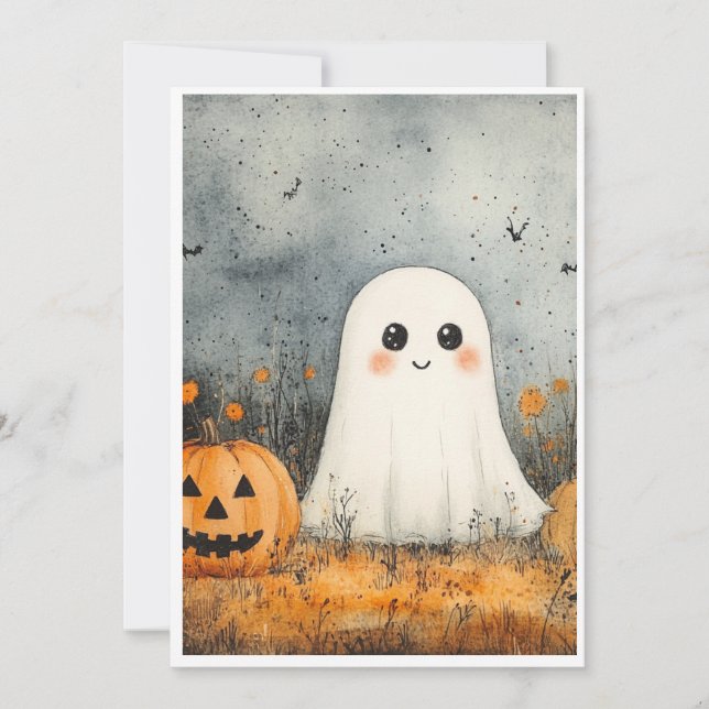 Convite Fantasma de cartas de Halloween (Frente)