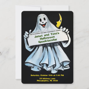 Convite Fantasma de Halloween retrô personalizável