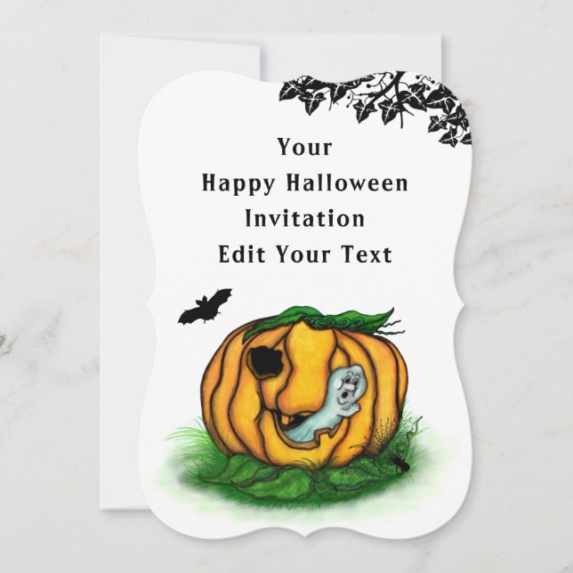 Convite Fantasma do Halloween, Bat, Ghost e Spider (Frente)