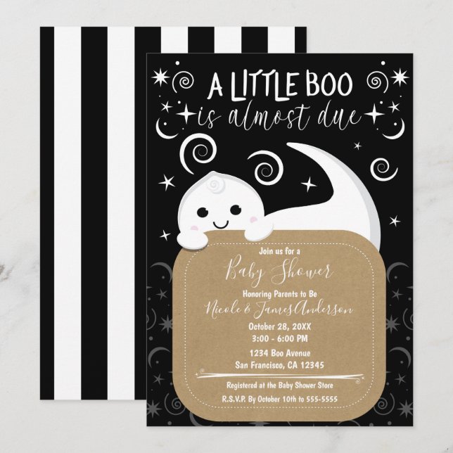 Convite Fantasma Espiando Little Boo Peeping Halloween Chá (Frente/Verso)