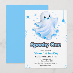Convite Fantasma Fofo Azul Assustador Um Aniversário de Ha