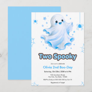Convite Fantasma Fofo Azul Dois Aniversário de Halloween A
